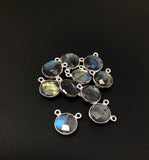 6 Pcs Labradorite Gemstone Connector, Sterling Silver Double Bail Connector Charms , 14x12mm