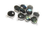6 Pcs Labradorite Gemstone Connector, Sterling Silver Double Bail Connector Charms , 14x12mm