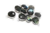 6 Pcs Labradorite Gemstone Connector, Sterling Silver Double Bail Connector Charms , 14x12mm