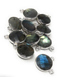 6 Pcs Labradorite Gemstone Connector, Sterling Silver Double Bail Connector Charms , 14x12mm