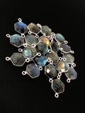 13 Pcs Silver Labradorite Connectors, Natural Labradorite Double Bail Connectors, Bulk Connector Charms, 19.5x12.5mm