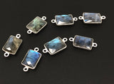 4 Pcs Labradorite Gemstone Connector, Sterling Silver Connectors, Wholesale Jewelry Findings for Jewelry Making, 19.5x9.5mm
