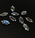 4 Pcs Labradorite Gemstone Connector, Sterling Silver Connectors, Wholesale Jewelry Findings for Jewelry Making, 19.5x9.5mm