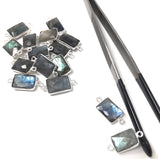 4 Pcs Labradorite Gemstone Connector, Sterling Silver Connectors, Wholesale Jewelry Findings for Jewelry Making, 19.5x9.5mm
