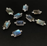 4 Pcs Labradorite Gemstone Connector, Sterling Silver Connectors, Wholesale Jewelry Findings for Jewelry Making, 19.5x9.5mm