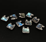 6 Pcs Labradorite Gemstone Connector, Sterling Silver Double Bail Connector Charms , 14x14mm