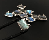 6 Pcs Labradorite Gemstone Connector, Sterling Silver Double Bail Connector Charms , 14x14mm