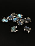 6 Pcs Labradorite Gemstone Connector, Sterling Silver Double Bail Connector Charms , 14x14mm