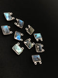 6 Pcs Labradorite Gemstone Connector, Sterling Silver Double Bail Connector Charms , 14x14mm