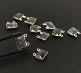 10Pcs Labradorite Gemstone Connector Charms, Sterling Silver Connectors, DIY Jewelry Making Supplies, 12.5x13.5mm
