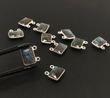10Pcs Labradorite Gemstone Connector Charms, Sterling Silver Connectors, DIY Jewelry Making Supplies, 12.5x13.5mm