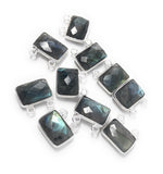 10Pcs Labradorite Gemstone Connector Charms, Sterling Silver Connectors, DIY Jewelry Making Supplies, 12.5x13.5mm