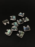 10Pcs Labradorite Gemstone Connector Charms, Sterling Silver Connectors, DIY Jewelry Making Supplies, 12.5x13.5mm