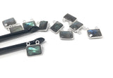 10Pcs Labradorite Gemstone Connector Charms, Sterling Silver Connectors, DIY Jewelry Making Supplies, 12.5x13.5mm