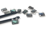10Pcs Labradorite Gemstone Connector Charms, Sterling Silver Connectors, DIY Jewelry Making Supplies, 12.5x13.5mm