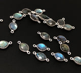 10 Pcs Labradorite Gemstone Sterling Silver Connectors, Labradorite Links Bulk Wholesale Jewelry Findings for Jewelry Making 18.5x9.5mm