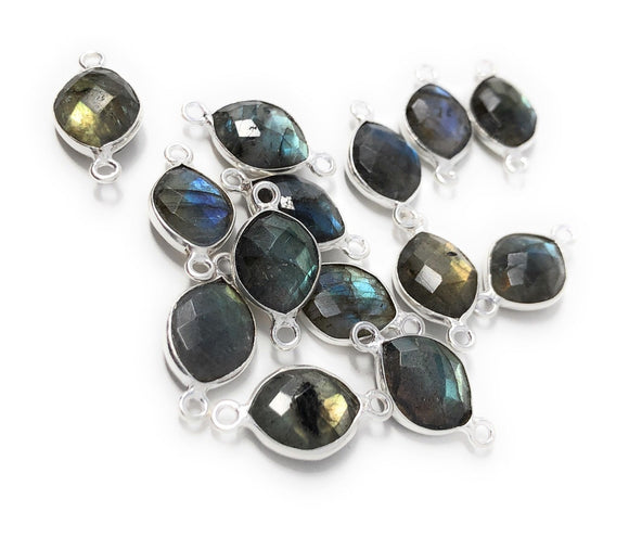 10 Pcs Labradorite Gemstone Sterling Silver Connectors, Labradorite Links Bulk Wholesale Jewelry Findings for Jewelry Making 18.5x9.5mm
