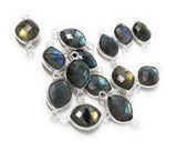 10 Pcs Labradorite Gemstone Sterling Silver Connectors, Labradorite Links Bulk Wholesale Jewelry Findings for Jewelry Making 18.5x9.5mm