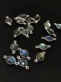 10 Pcs Labradorite Gemstone Sterling Silver Connectors, Labradorite Links Bulk Wholesale Jewelry Findings for Jewelry Making 18.5x9.5mm