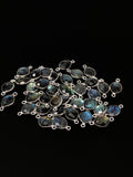 10 Pcs Labradorite Gemstone Sterling Silver Connectors, Labradorite Links Bulk Wholesale Jewelry Findings for Jewelry Making 18.5x9.5mm