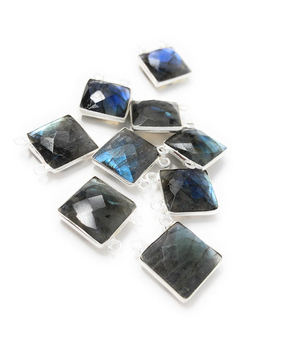 Labradorite Gemstone Connector, Sterling Silver Connectors, Wholesale Jewelry Findings for Jewelry Making, Jewelry Supplies, 17.5x13.5mm