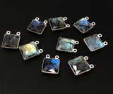 Labradorite Gemstone Connector, Sterling Silver Connectors, Wholesale Jewelry Findings for Jewelry Making, Jewelry Supplies, 17.5x13.5mm