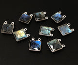 Labradorite Gemstone Connector, Sterling Silver Connectors, Wholesale Jewelry Findings for Jewelry Making, Jewelry Supplies, 17.5x13.5mm