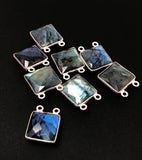 Labradorite Gemstone Connector, Sterling Silver Connectors, Wholesale Jewelry Findings for Jewelry Making, Jewelry Supplies, 17.5x13.5mm