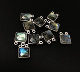 10 Pcs Labradorite Gemstone Connector, Sterling Silver Double Bail Connector Charms, 14x11mm