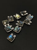 10 Pcs Labradorite Gemstone Connector, Sterling Silver Double Bail Connector Charms, 14x11mm