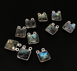10 Pcs Labradorite Gemstone Connector, Sterling Silver Double Bail Connector Charms, 14x11mm