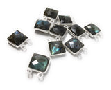 10 Pcs Labradorite Gemstone Connector, Sterling Silver Double Bail Connector Charms, 14x11mm