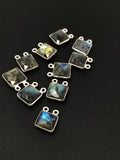 10 Pcs Labradorite Gemstone Connector, Sterling Silver Double Bail Connector Charms, 14x11mm