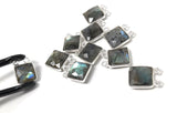 10 Pcs Labradorite Gemstone Connector, Sterling Silver Double Bail Connector Charms, 14x11mm
