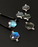 Labradorite Gemstone Sterling Silver Connectors, Hexagon Shape Double Bail Connectors, Jewelry Findings for Jewelry Making, 23x15mm