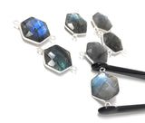 Labradorite Gemstone Sterling Silver Connectors, Hexagon Shape Double Bail Connectors, Jewelry Findings for Jewelry Making, 23x15mm