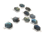 9 Pcs Labradorite Gemstone Sterling Silver Connectors, Hexagon Shape Double Bail Connectors for Jewelry Making, 16.5x15mm