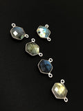 5Pcs Labradorite Gemstone Sterling Silver Connectors, Hexagon Shape Double Bail Connectors Charms for DIY Jewelry Making, 13x12mm