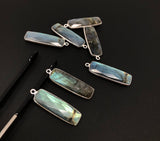 Labradorite Gemstone Charms, Sterling Silver Briolette Bar Charms , Wholesale Jewelry Findings, Jewelry Making, Jewelry Supplies, 31.75x10mm