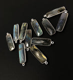 Labradorite Gemstone Charms, Sterling Silver Briolette Bar Charms , Wholesale Jewelry Findings, Jewelry Making, Jewelry Supplies, 31.75x10mm