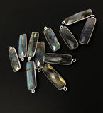 Labradorite Gemstone Charms, Sterling Silver Briolette Bar Charms , Wholesale Jewelry Findings, Jewelry Making, Jewelry Supplies, 31.75x10mm