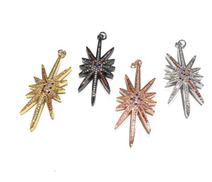 CZ Micro Pave North Star Charm, Pave Charms, Jewelry Findings, Large Charms, North Star Charm, CZ Charms,Bulk Charms, 53.4x17.1x3mm,1 Pc