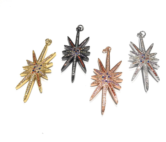CZ Micro Pave North Star Charm, Pave Charms, Jewelry Findings, Large Charms, North Star Charm, CZ Charms,Bulk Charms, 53.4x17.1x3mm,1 Pc