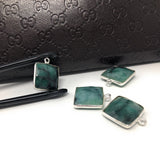 7 Pcs Emerald Gemstone Charms, Sterling Silver Charms for DIY Jewelry Making, May Birthstone Bracelet Charms, 17.5x14mm