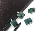7 Pcs Emerald Gemstone Charms, Sterling Silver Charms for DIY Jewelry Making, May Birthstone Bracelet Charms, 17.5x14mm