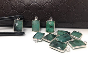 9 Pcs Emerald Gemstone Charms, Sterling Silver Charms for DIY Jewelry Making, May Birthstone, 17.5X10mm