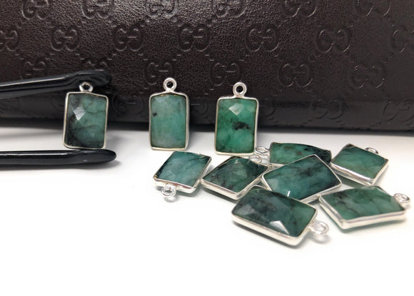 9 Pcs Emerald Gemstone Charms, Sterling Silver Charms for DIY Jewelry Making, May Birthstone, 17.5X10mm