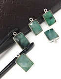 4 Pcs Wholesale Emerald Gemstone Charms, Sterling Silver Charms, Jewelry Making, Jewelry Supplies, Briolette Bracelet Charms, 16.5X9mm