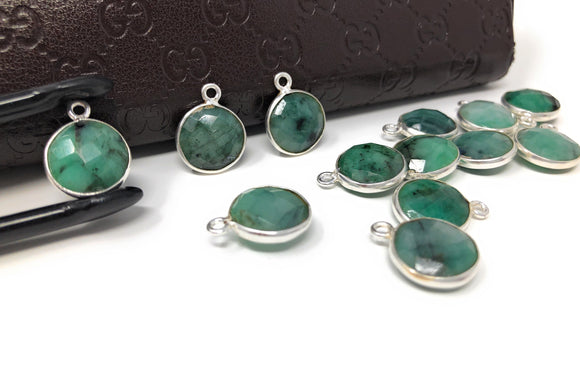 4 Pcs Emerald Gemstone Charms, Sterling Silver Briolette Charms, Jewelry Supplies for Jewelry Making, Bulk Wholesale Charms, 15X12mm