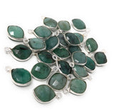Set of natural emerald gemstone charms in sterling silver bezel setting, jewelry making supplies for DIY earrings, necklace and bracelet designs